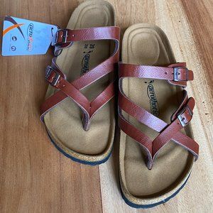 Aerothotic Celestis Soft Footbed Tan Strappy Slide Sandals Size 39 9 Women